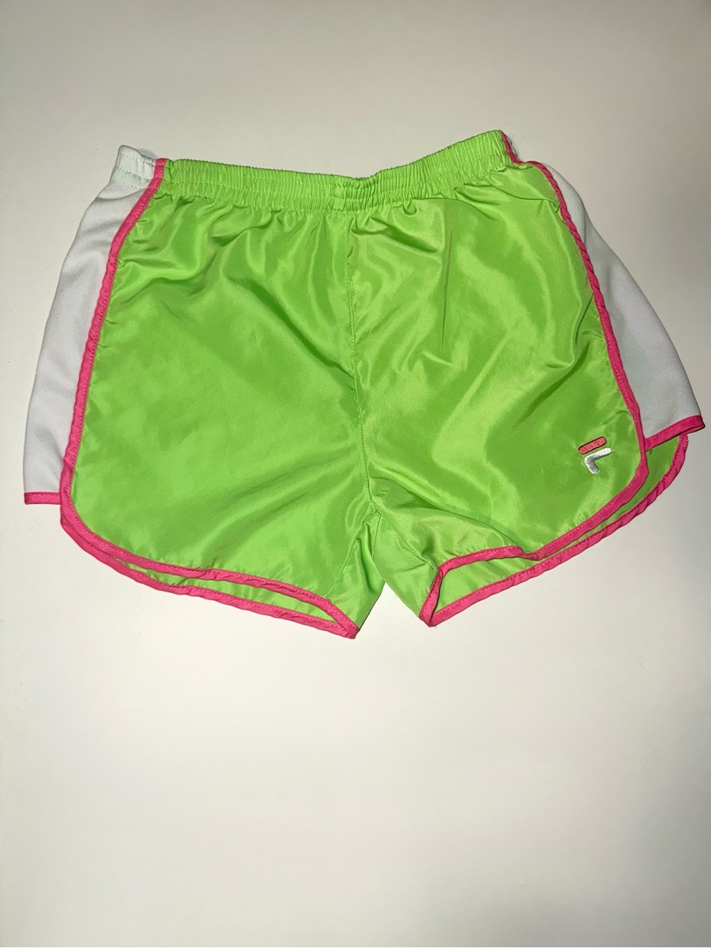 FILA Neon Green & White Athletic Running Shorts Pink Trim (Size L)